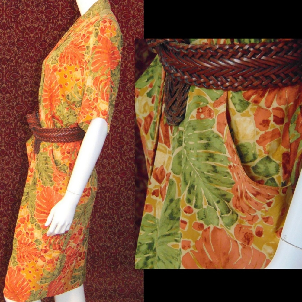 GILLIAN Vintage 80s foliage silk dress 6🗓️ - Picture 5 of 7